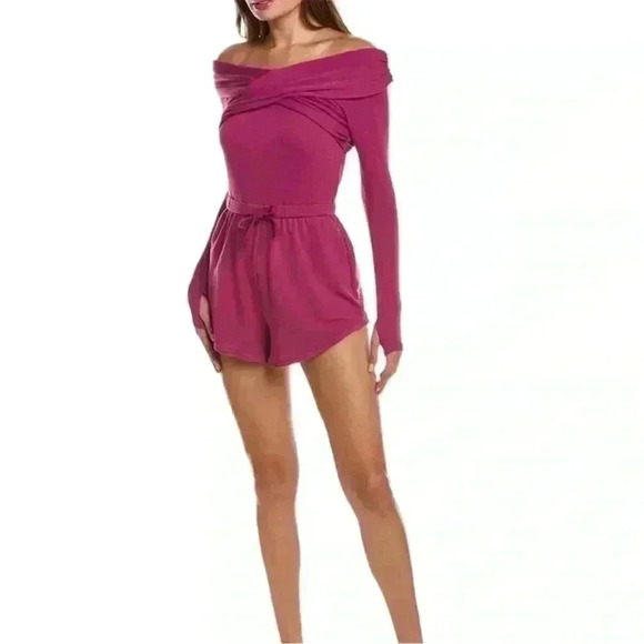 Free People Movement Purple Love Spell Activewear Off the Shoulder Romper Large - Picture 4 of 6